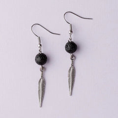 Lava Stone Feather Earrings